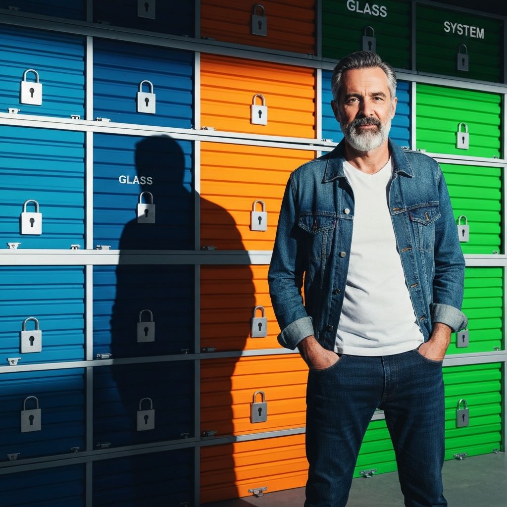 3D Storage Wall - Industrial security storage units with colorful locked compartments